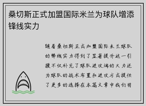 桑切斯正式加盟国际米兰为球队增添锋线实力